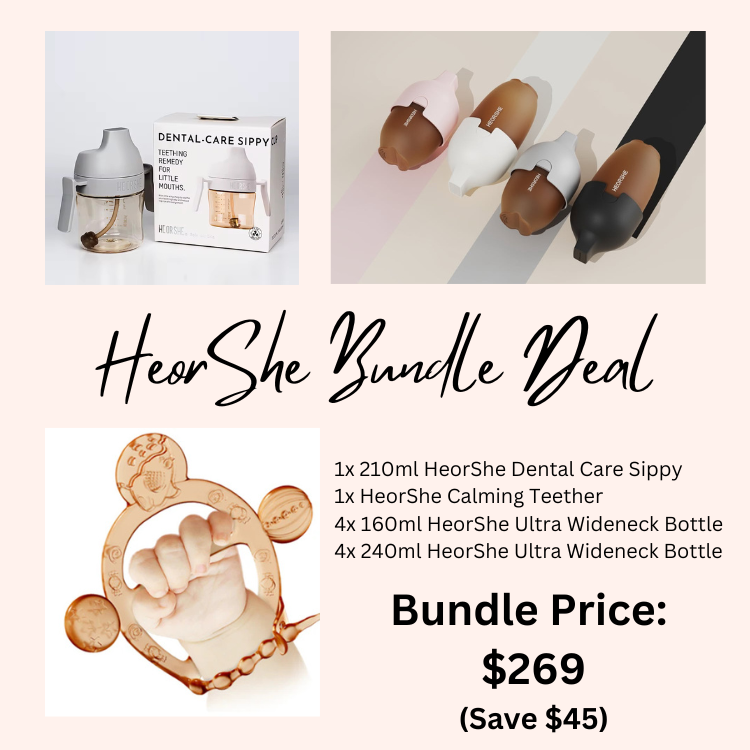 Bundle Deal: HeorShe Sippy Cup V2/Wristband Teether/Ultra Wideneck Silicone Baby Bottle