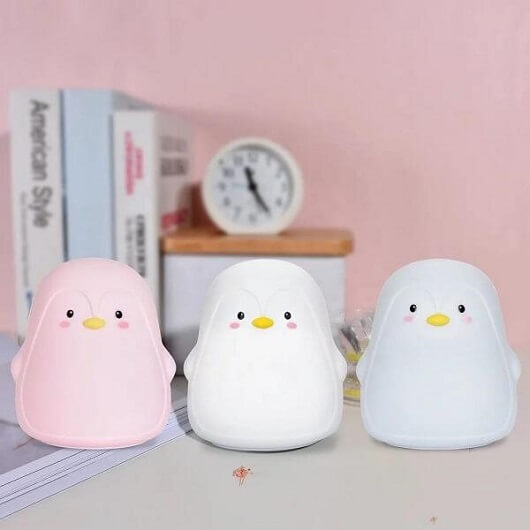 pink grey white penguin Silicone LED night light 