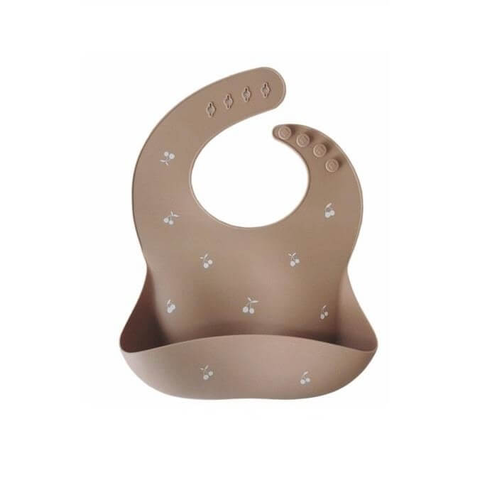 Taupe color Silicone Bib with Cherry Design