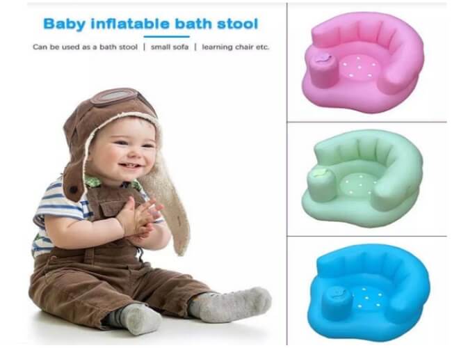 Blue, grren, pink inflatable portable baby cushion 